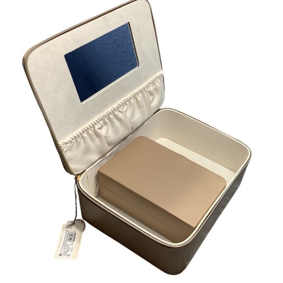 Rectangular Jewelry Organizer Mirror Tan 9"x7"x3" Travel Case 6.5"x4"x2.5" - Picture 2 of 4